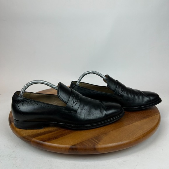 Mens Gucci Black Leather Perforated Accent Penny Loafers Shoes Size UK 7‎ US 8